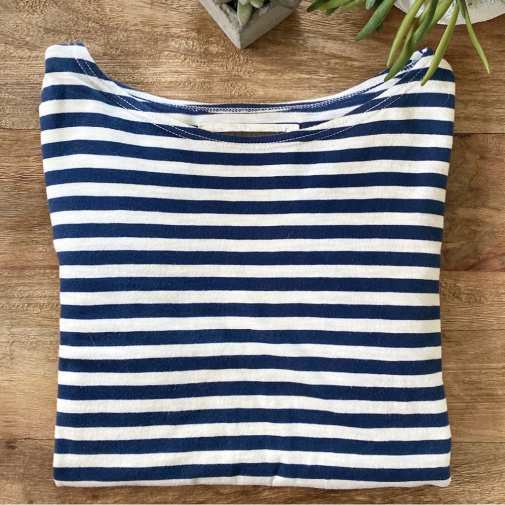 H&M Navy & White Striped Cotton Long-Sleeve Shirt